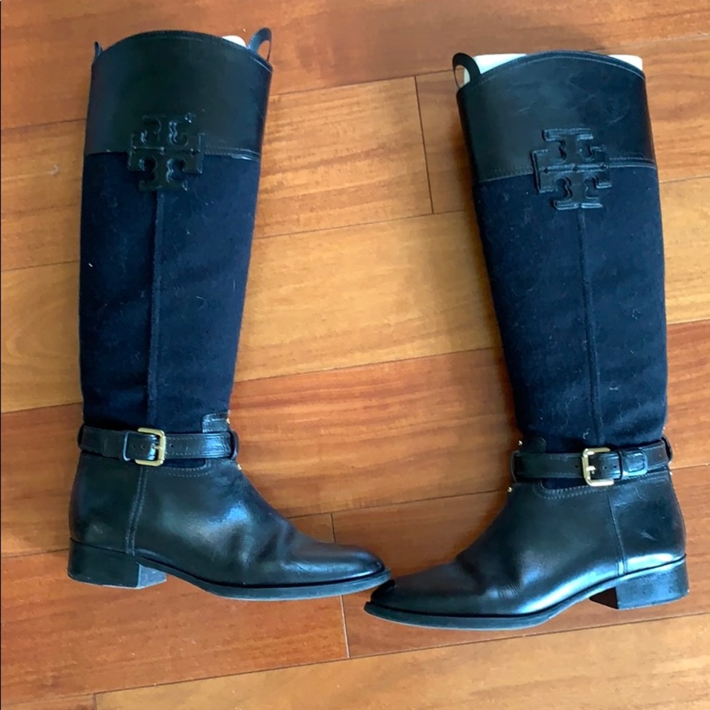 Tory Burch black and navy riding boots size 8.5